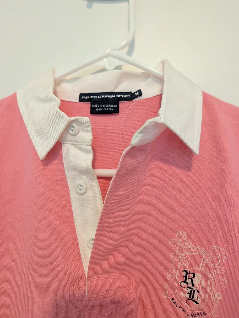 Ralph Lauren Pink Long-Sleeve Polo with White Collar